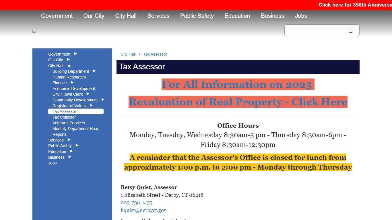 City of Derby, ConnecticutTax Assessor